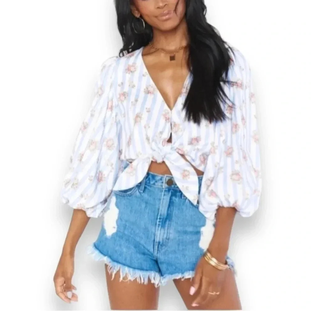 Show Me Your Mumu Ella Linen Floral Top - Picture 1 of 6